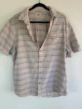 Marine Layer Short Sleeve Button-Up Shirt in Pastel Stripes